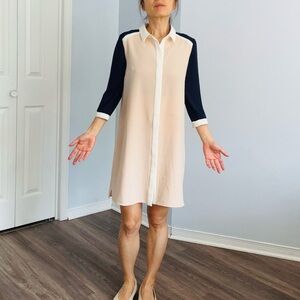 Source Unknown Cream and Black Long Sleeve Dress